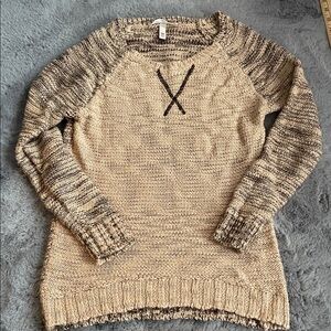 Derek Heart Tan and Brown Crew Neck knit  Sweater warm long sleeve shirt